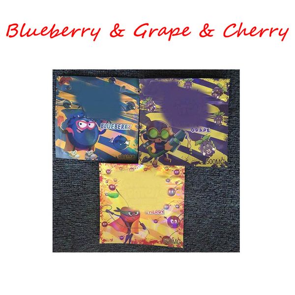 

500mg Food Grade Mylar Foil Bag 3 Sides Sealed Flat Pouch infused gummies 420 710 Watermelon Blueberry Grape Cherry edible packaging bag