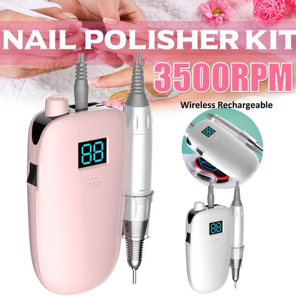 

портативный аккумуляторная nail drill машина 35000rpm manicure pen машины электробритвы пилочки art tools набор для сверла, Silver