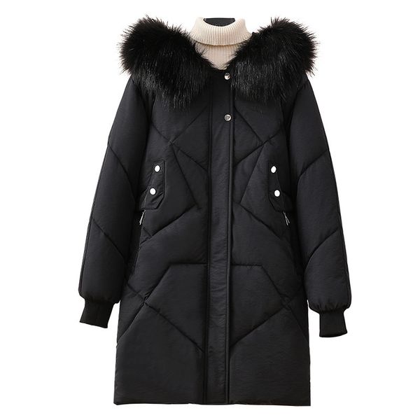 

popular new down parka loose and thick down cotton clothes women's cap and large hair collar bread clothes 8902, Tan;black