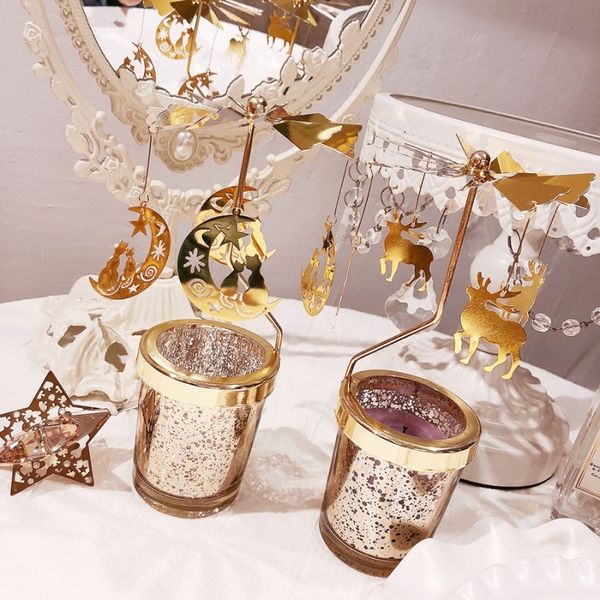 

romantic rotary spinning candlestick tealight candle holder metal tea light holders carousel home party decor gift candle holders
