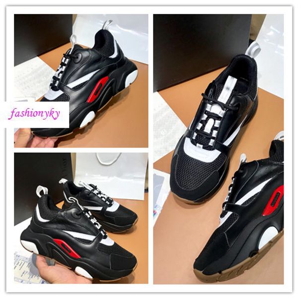 

новая версия верхнего уровня b22 sneaker women nen color matching leather stitching mesh lace-up кроссовки повседневная обувь n72, Black
