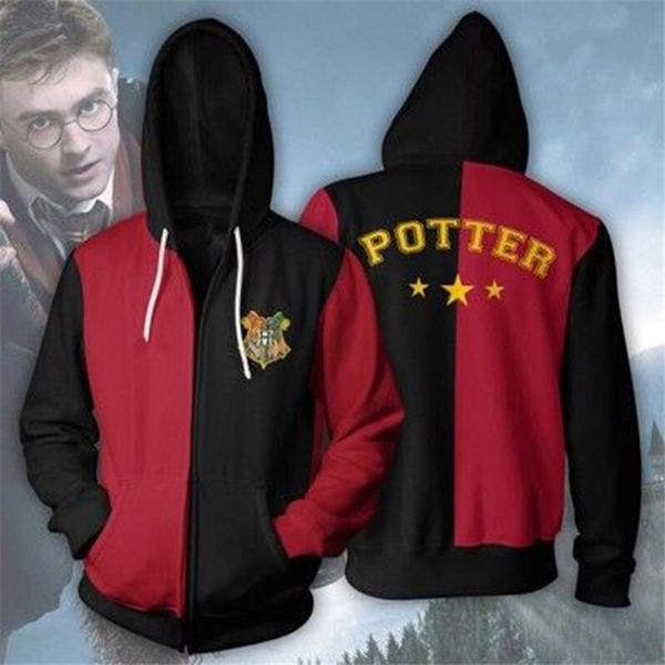 

harry potter printed mens hoodise zipper fly fashion long sleeve casual spring and autumn clothes, Black