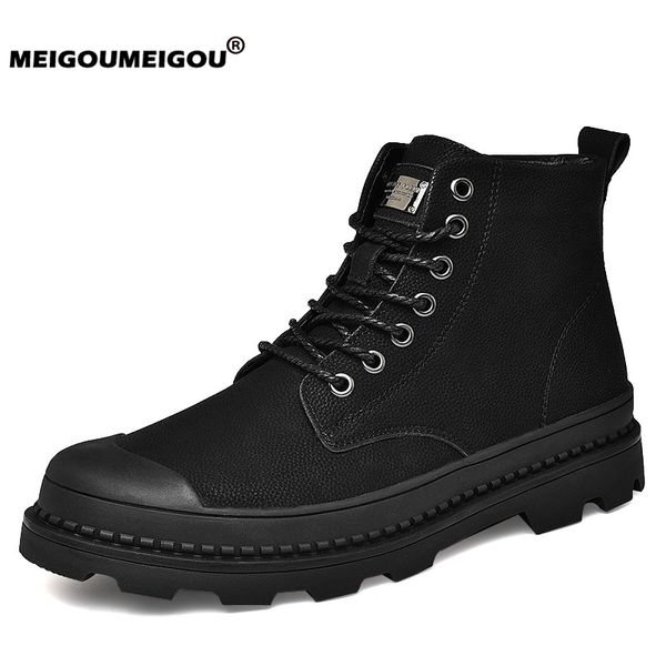 

warm winter boots men genuine leather ankle boots men black winter sneakers work shoes fur snow for botas