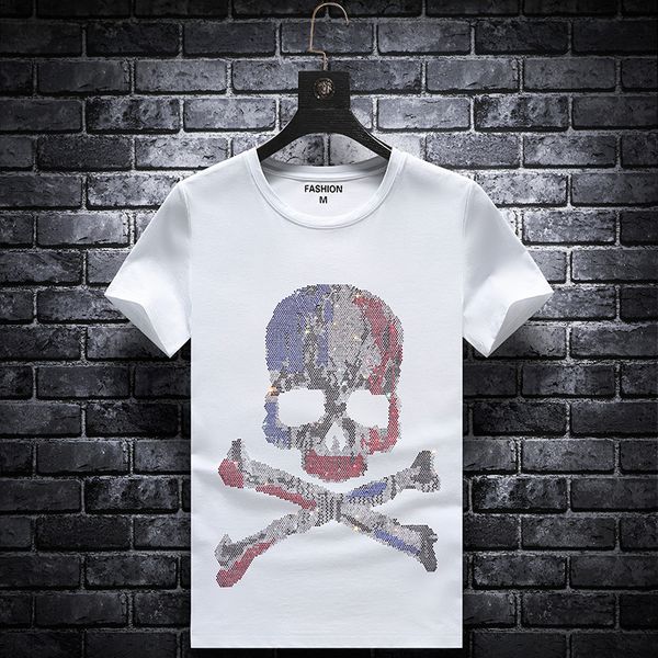 

new summer men's diamond short-sleeved t-shirt men's trend youth compassionate slim half-sleeved bottoming shirt tide brand, White;black