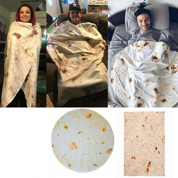 

2019 portable plush anti-pilling wearable creative pizza tortilla burrito blanket throw wrap blanket flour