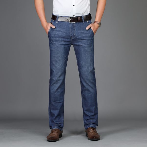 

2018 mens jeans new fashion men casual jeans slim straight feet loose waist business gentleman long trousers, Blue