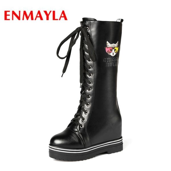 

enmayla 2018 новая мода зима круглый toe knee-high basic snow boots женщины zapatos de mujer size34-40 ly077, Black