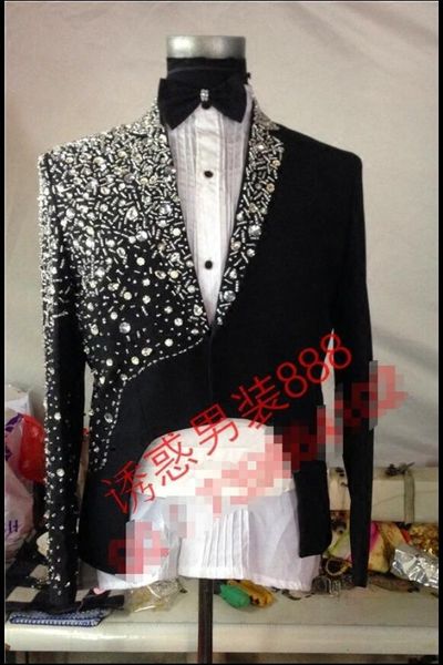 

2019 new personality self-cultivation men's dress studio black seam drill men's singer suits formal dress stage costumes, White;black
