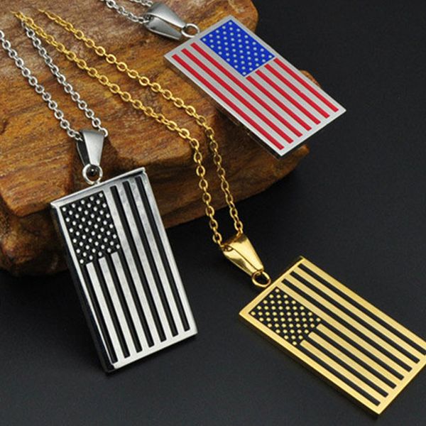 

american israel necklace national flag necklaces mens pendant stainless steel gold chain necklace flag male jewelry on the neck, Silver