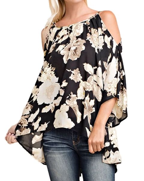 

women off shoulder floral print blouses 3/4 flare sleeves asymmetrical casual shirts camisas de hombro fora das camisas do ombro, White