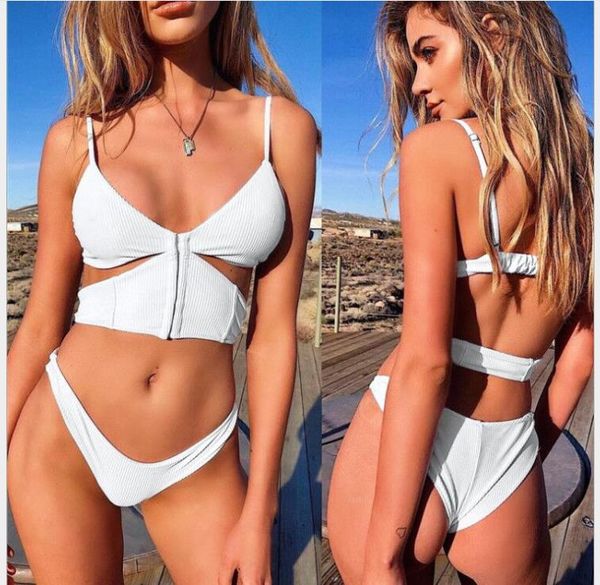 

new swimsuit irregular zipper lady bikini pure color high waist