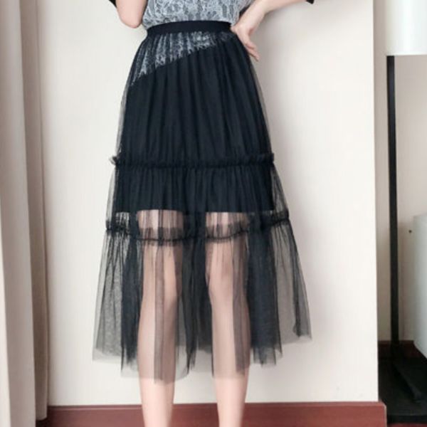 

2019 lace patchwork letter print short sleeve t shirt and mesh long dresses two piece, Black;gray