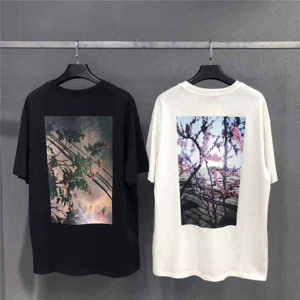 

nagri tide brand men's fog floral print couple high street trend loose casual tee short sleeve men's t-shirt, Black;brown