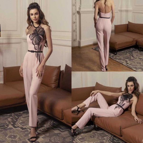 

papilio 2019 розовые комбинезоны платья выпускного вечера холтер шеи черное кружево дубай арабские знаменитости вечерние платья дешевые брюч, Black