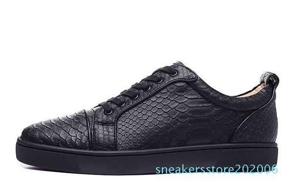 

mens womens low snakeskin red bottom flat casual luxury shoes for men women brand new comfort designer skate sneakers s06, Black