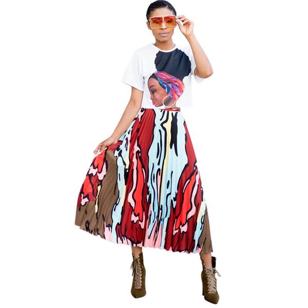 

designer women summer dress skirt brand summer fashion luxury women's pleated skirt digital print skirt factory direct, Black