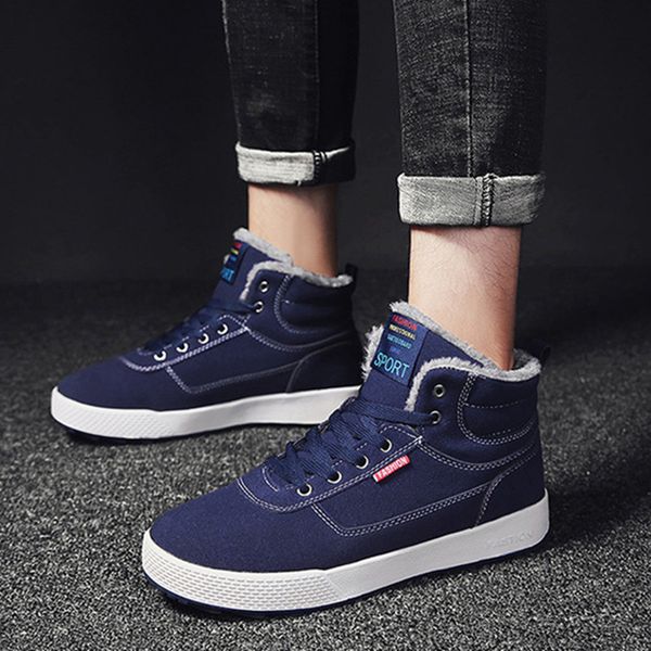 

super warm men boots winter high men plush snow boots outdoor work ankle for winter casual lace up shoes, Black