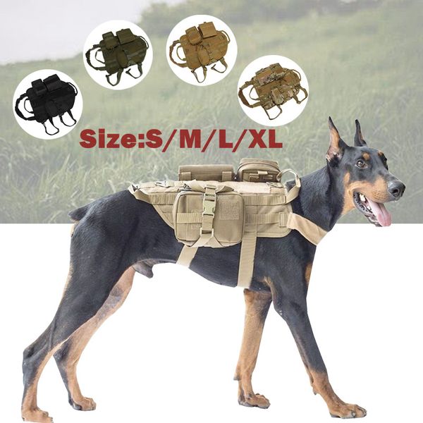 

hunting jackets outdoor vest with 3 pouches dog training load bearing clothing tactical army service harness set, Camo;black