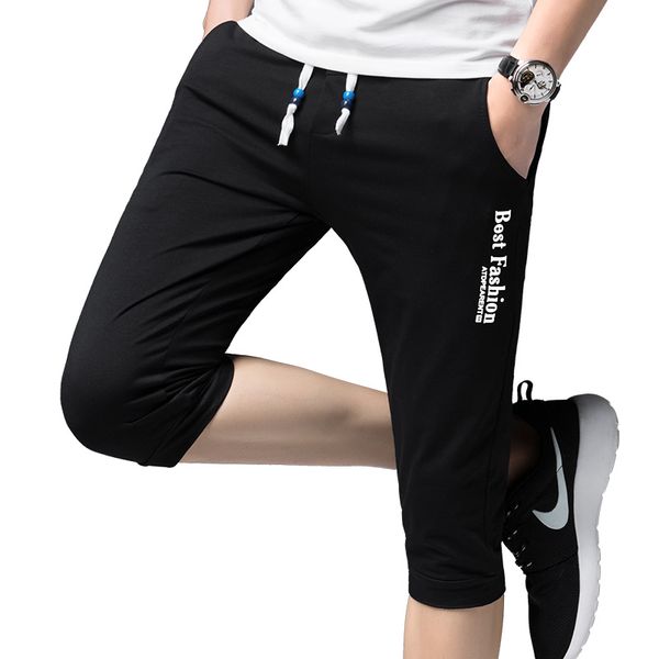 

2019 summer style men casual pants slim jogger pants men casual slim calf-length sweatpants youths cotton boys pantalon abz4, Black