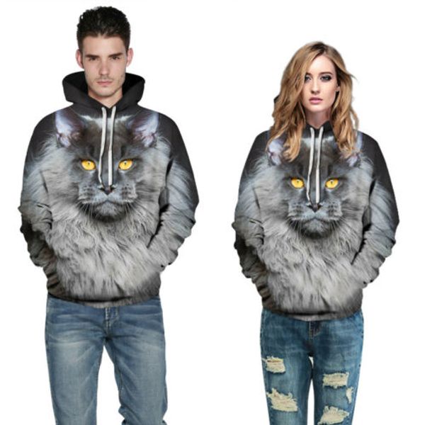 

explosion models 3d star cat digital printing hooded sweatershirt foreign trade tide lovers women/men sport hoodies, Black