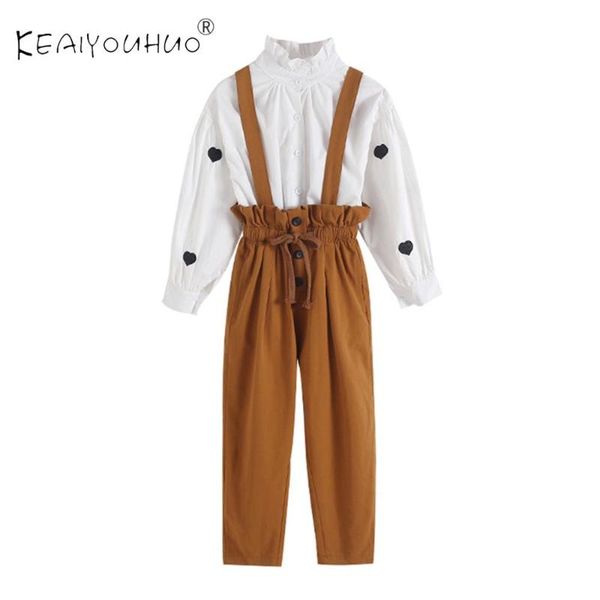 

2020 fashion baby girl clothes love shirt + black brown pant children tracksuit kids clothes for girls for 4-12 years old, White