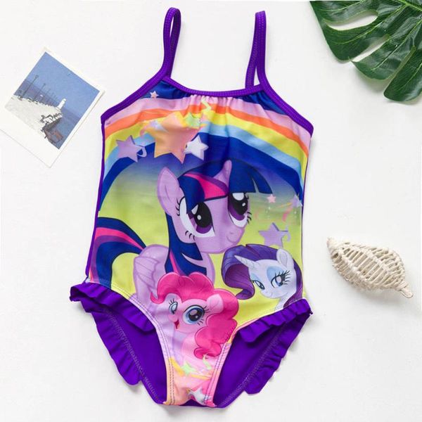 

2020 one piece girls swimsuit purple pony swimsuit for children's swimwear 2-9 years ruffle style beachwear for swim girls 9026