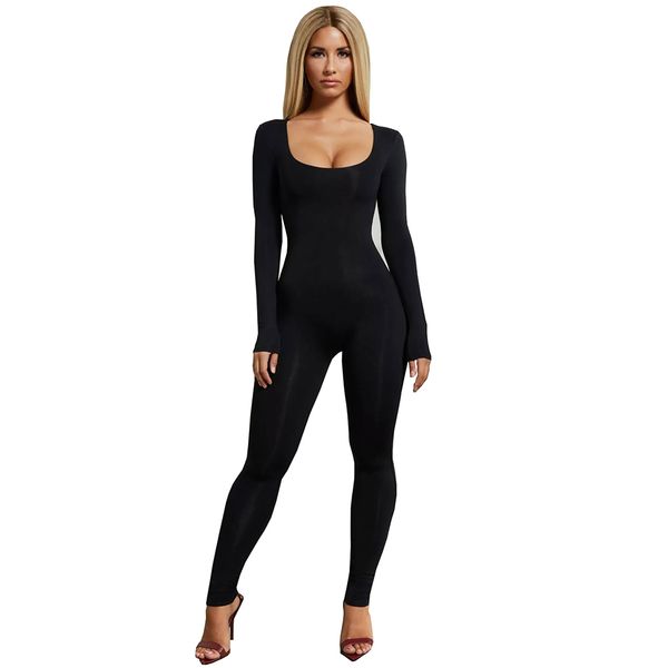

zoctuo women casual color solid wide wear jumpsuit sheath long sleeve long pants high waist milk silk 2019 winter, Black;white