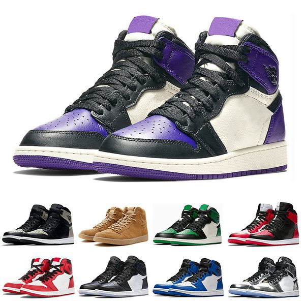 

2019 1s Mens basketball shoes top Pine Green Court Purple Chicago OG 1 Game Royal Blue Backboard sports sneaker size 5.5-13