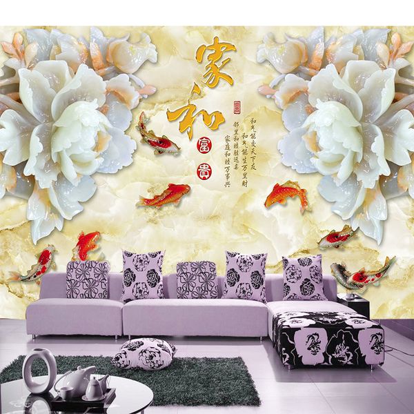 

3d stereo tv background wallpaper large mural living room chinese non-woven wall paper home and wealthy jade carving flowers wallpaper