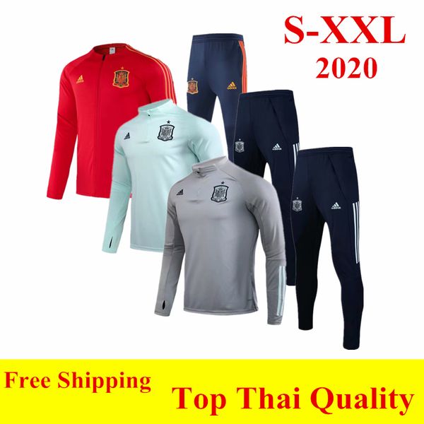 

thai quality 2020 spain soccer tracksuits 20 21 silva shirts isco morata training suit pique ramos saul full zipper red football jacket xxl, Gray;blue