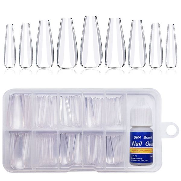 

100pcs/box fake nails artificial press on long ballerina clear/natural/white coffin nail tips full cover false nails jzj3026, Red;pink