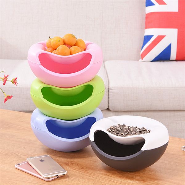 

творческие пластиковые плиты snack food двухслойного peel для nuts fruit семян snack чаши удобно смотреть телевизор телефона держатель для х