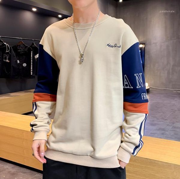 

bottoming clothes o neck apparel mens pullover patchwork color hoodies long sleeve loose mens plus size, Black