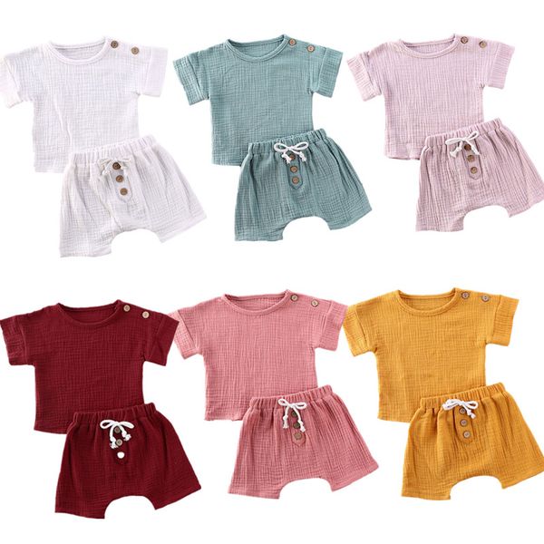 

0-24m soild baby 2pcs clothes set baby girls boys summer cotton short sleeve t-shirts short pants 6 colors, White
