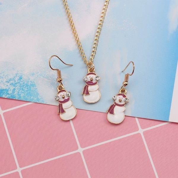 

trendy christmas snowman jewelry sets gold rhinestone enamel figure necklace earrings sets jewellry set for women girl xmas gift, Silver