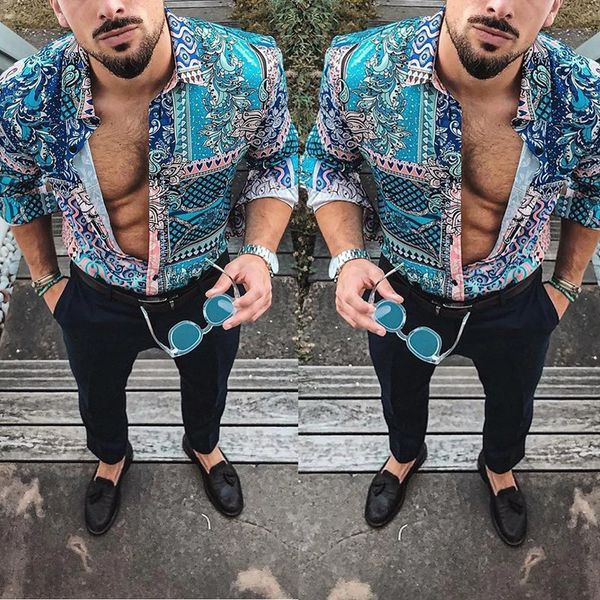

men's fashion long sleeve print shirt high-street shirt camisa masculina overhemden heren lange mouw #eo09, White;black