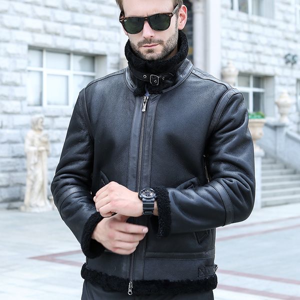 

genuine leather jacket men sheep shearing winter coat men real fur coat mens real leather jacket casaco 05-ll16507 yy1139, Black