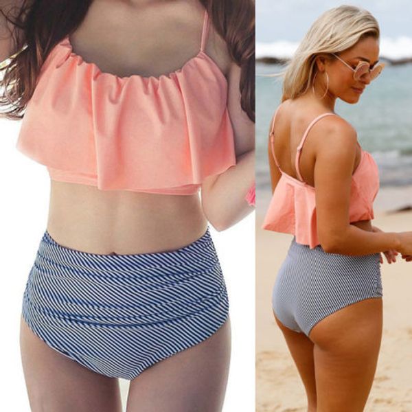 

itfabs women's padded push-up bra bikini set striped high waist swimsuit bathing suit swimwear beachwear
