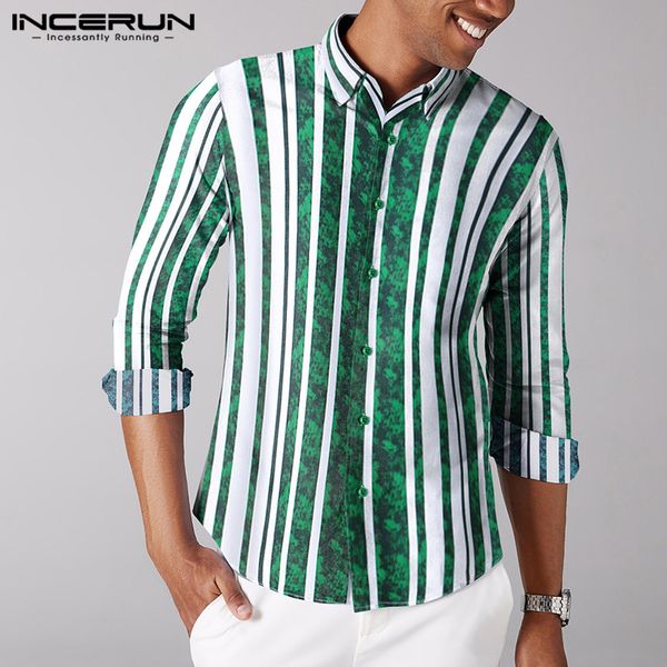 

incerun мода полосатой рубашки мужчины отложной воротник streetwear с длинным рукавом повседневная бизнес рубашки hombre button brand chic c, White;black