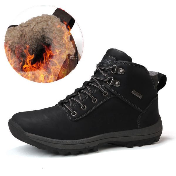 

oudiniao super warm men boots winter boots waterproof rubber plush snow england retro ankle for men winter shoes, Black