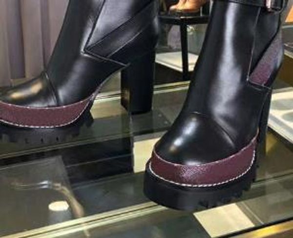 

designer-ury designer half boots ladies leather and heavy duty soles high heels booties size35-41, Black