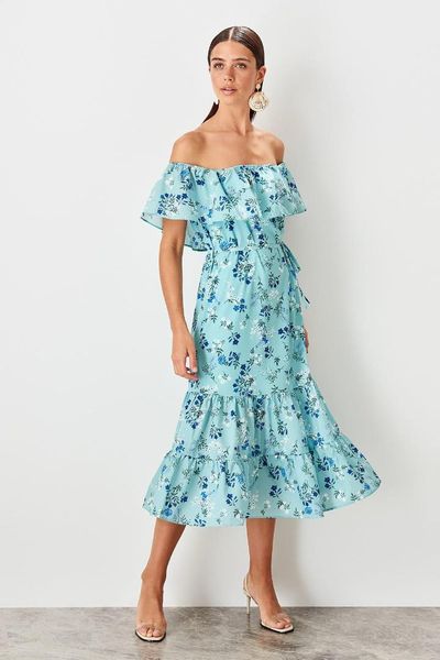 

trendyol mint flower decorated dress twoss19fg0083, Black;gray