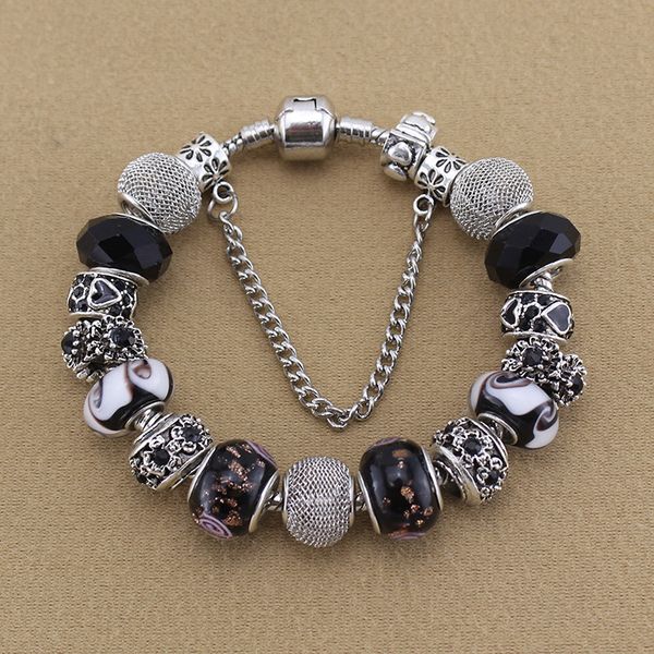 

fashion new brand luxury for pandora blue stars bracelet diy black white coloured glaze beads women bracelet jewelry wholesale, Golden;silver