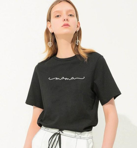

mama printed women t shirt o-neck short sleeve cotton t shirt women black white summer loose shirts for