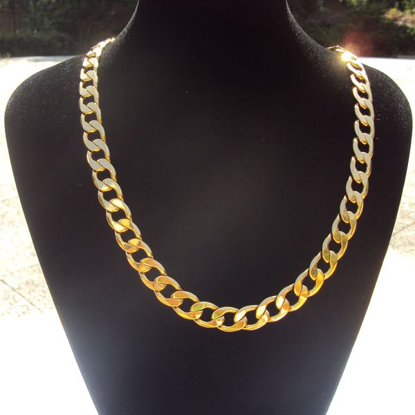 

mens necklace 10mm 14 k solid gold finish premium quality cuban curb link chain, Silver