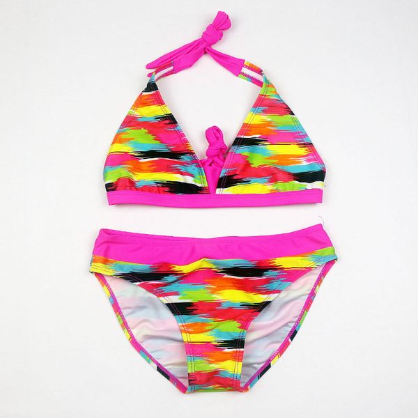 

swimsuits for girls bikinis sets striped rainbow color swimwear kids bathing suits beach swimming clothes baby biquini infantil
