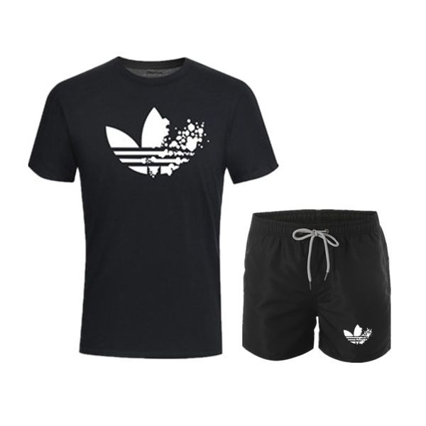 

2019 new summer t-shirt+shorts running set suits print men suit brand logo two piece suit summer men tracksuit gyms shorts sets, Black;blue