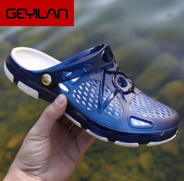 

2019 new summer jelly shoes men beach sandals hollow slippers men flip flops light sandalias hombre outdoor summer casual shoes, Black