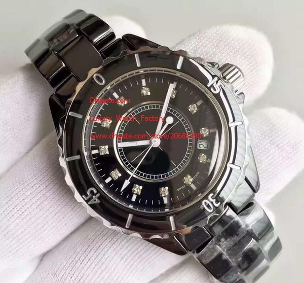 

factory supplier wristwatches ceramic 38mm black dial diamond automatic movement date mens womens wrist watch watches, Slivery;brown