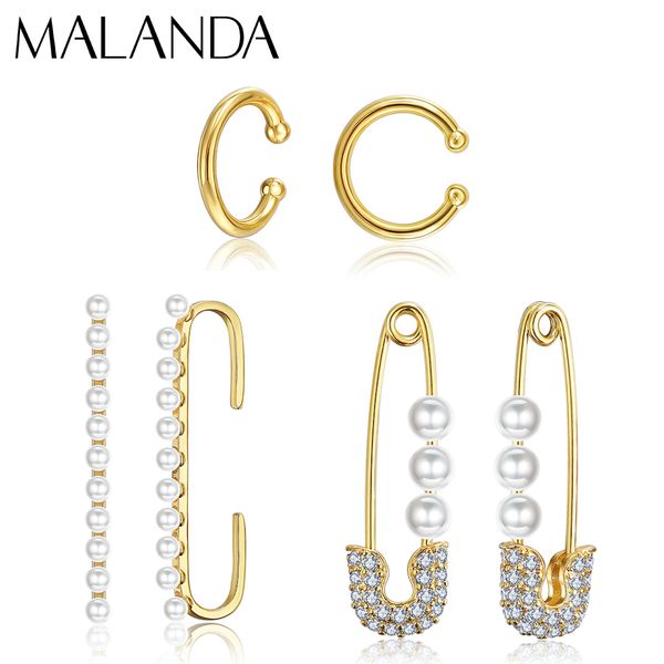 

round pearls drop earrings zircon ear clip set for women new fashion zircon long dangle earrings wedding jewelry gift, Silver